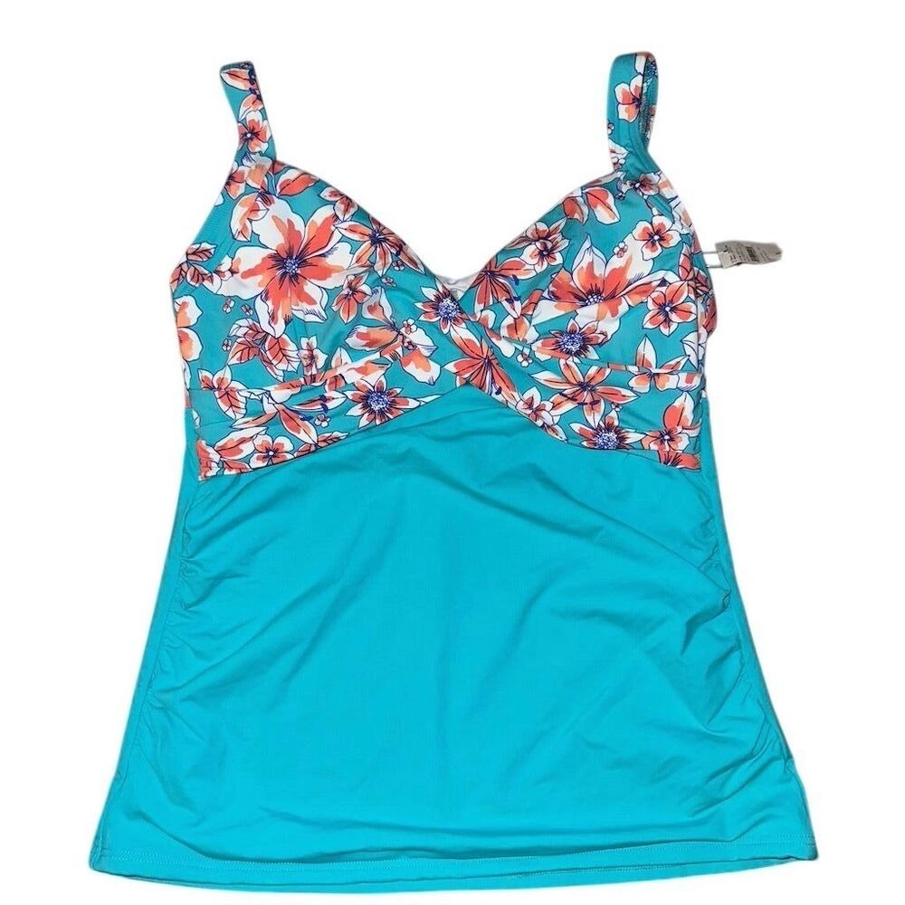 Lands' Endβ Women's Floral Tankini Swim Top Teal Size 8
